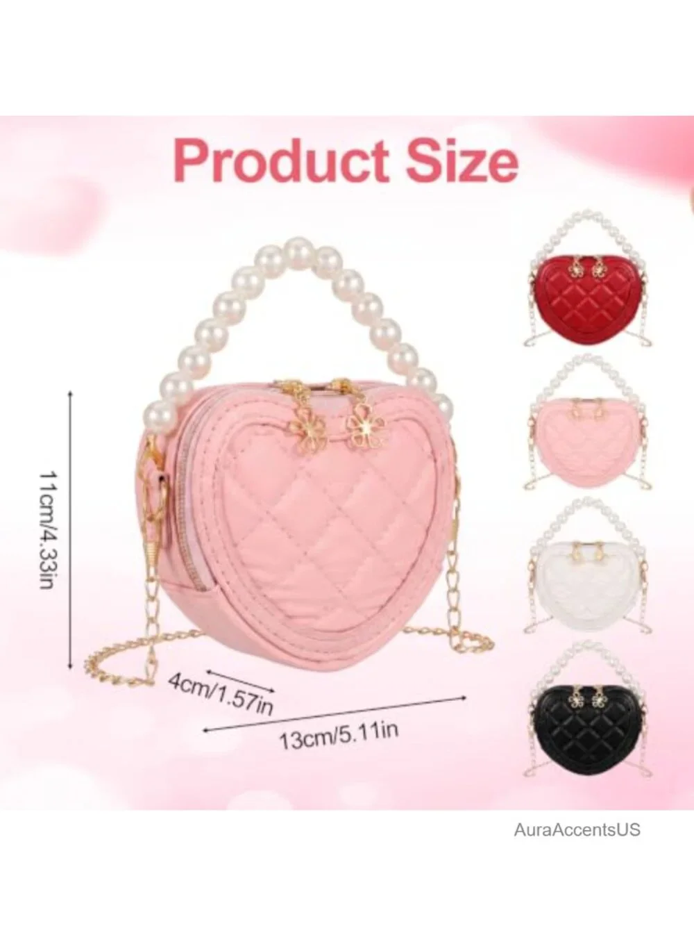 4-Pack Heart Shaped Kids Crossbody Purse with Pearl Handle and Chain Strap, PU